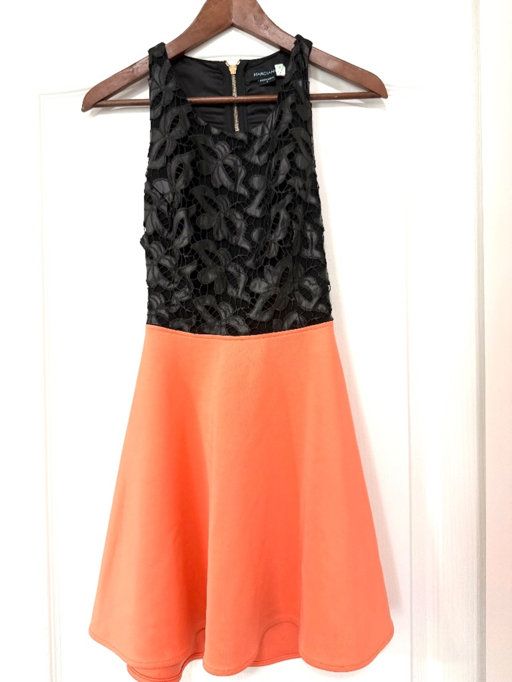 Marciano  Medley Faux Leather Crochet Lace Fit & Flare Dress S